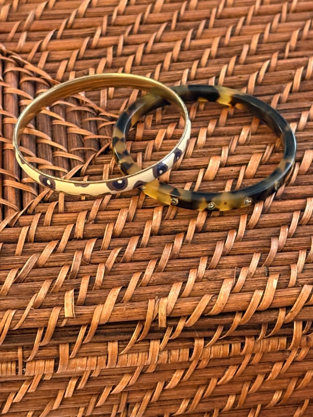 2 Vintage ​Bracelets J.Crew Enamel and Multi-Gem Faux Tortoiseshell Acrylic